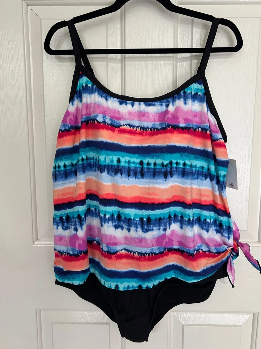 Plus Size Women’s Multicolor Stripe One-piece with Side Tie